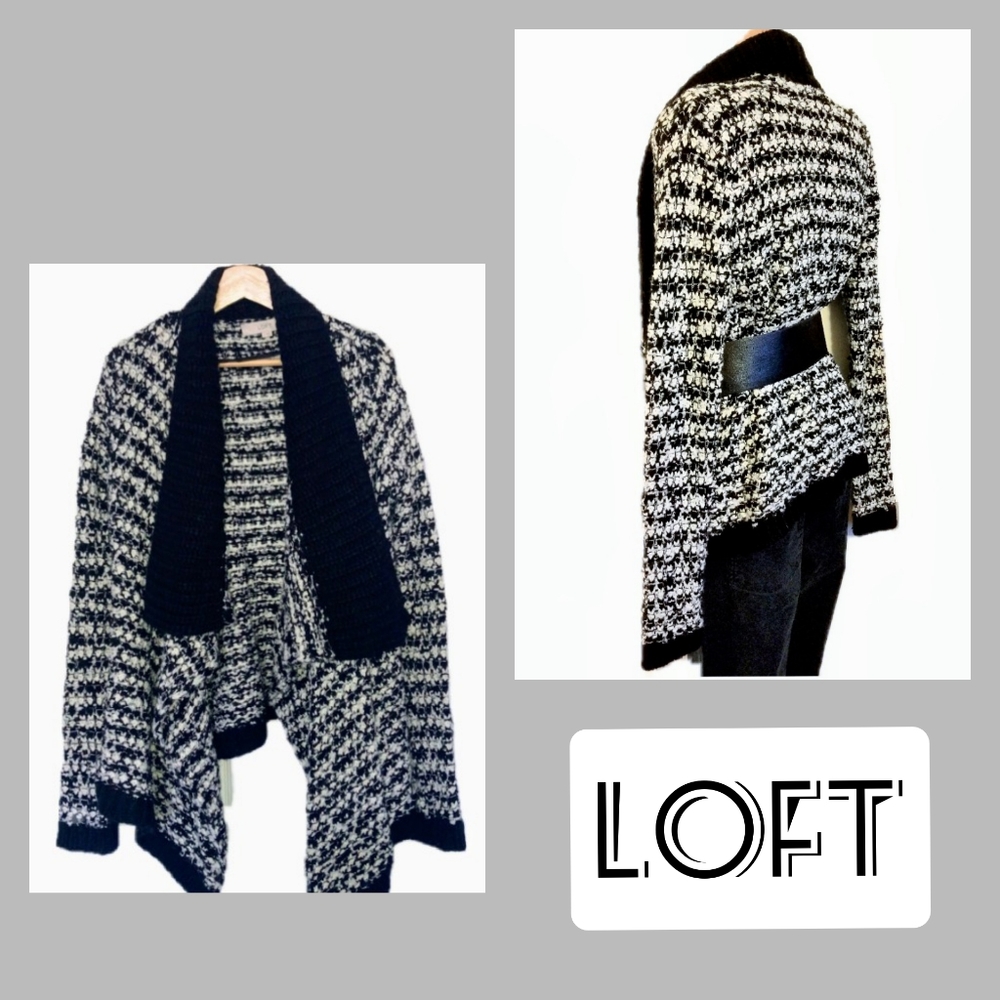 LOFT chunky knit waterfall cardigan black boho sweater small, FINAL PRICE! - Picture 10 of 16